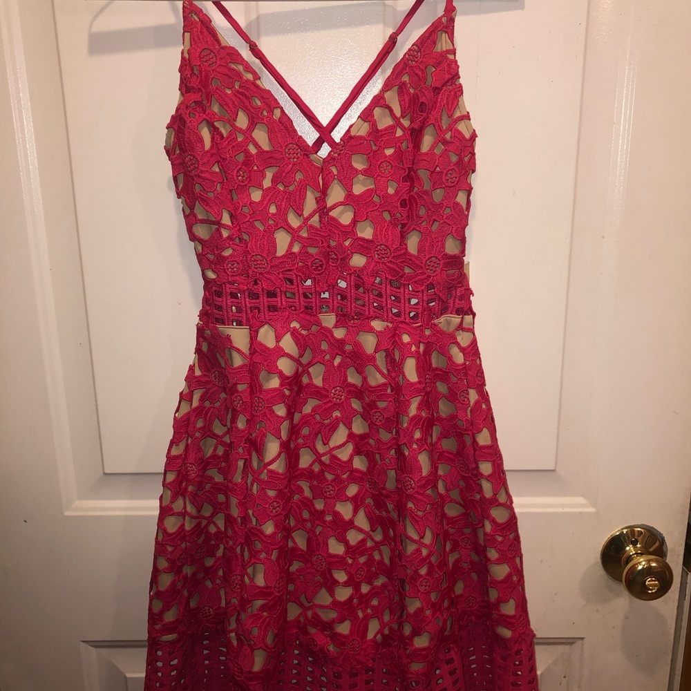 🎉HP🎉Lovers + Friends Hot Pink Bellini Lace Dress - Picture 3 of 11